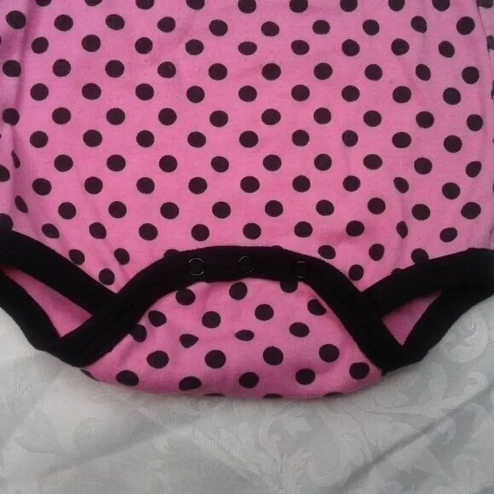 baby essentials Pink & Black 3pc Set Onesie Leggings Hat Polka Dots Ruffle 9Mo
